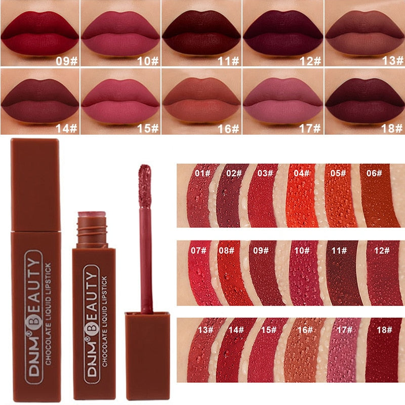 Lip Stick Long Lasting Chocolate Lip Gloss Matte Lip Glaze Cream Liquid Lipstick Makeup Beauty Non-stick Cup Waterproof Cosmetic