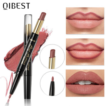 QIBEST 2 In 1 Lipstick Pen Lip Liner Lipstick Pencil Lip Makeup Women Cosmetics Long Lasting Waterproof Matte Lip Pencil For Lip