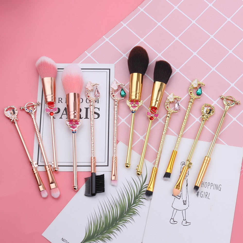 Sailor Moon Wand Makeup Brushes Set Cosplay Anime Figure Tsukino Usagi Prop Women Foundation Blush Eyeshadow Makeup Brushes