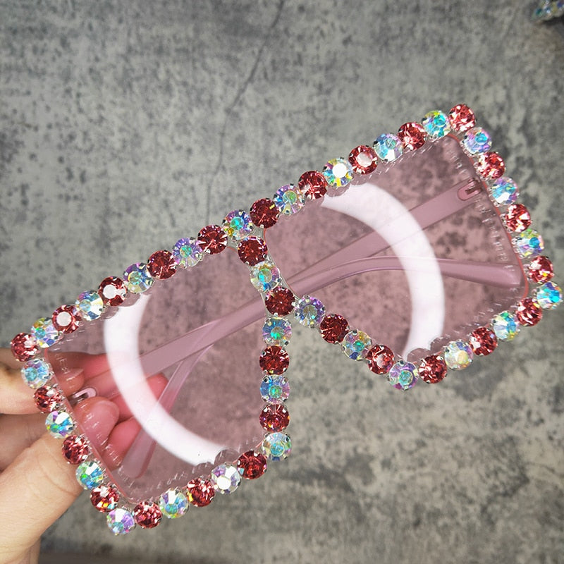 Oversized Glitter Crystal Sunglasses Women Square sunglasses Bling Rhinestone Sun Glasses For Woman Luxury Fashion Shade UV400