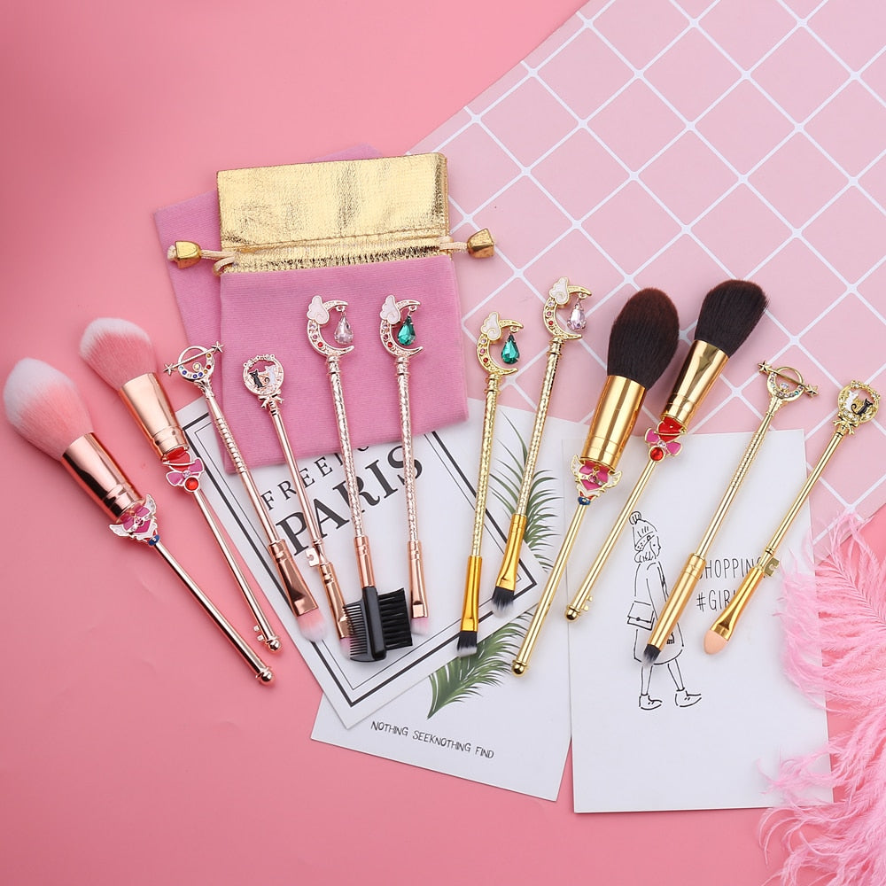 Sailor Moon Wand Makeup Brushes Set Cosplay Anime Figure Tsukino Usagi Prop Women Foundation Blush Eyeshadow Makeup Brushes